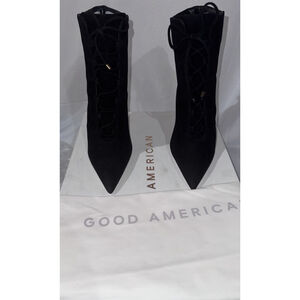 Good American Shoes Womens 7.5 Black Suede Booties Stiletto Heel Boots GA012K-E